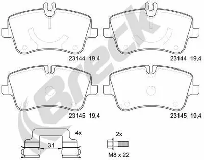 Produktbild von BRECK Bremsbeläge Satz Vorne Bremsklötze passend für MERCEDES-BENZ C-Klasse Limousine (W203) 23144 00 701 20