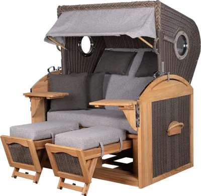 Produktbild von Strandkorb-Set - bene living - Borkum XL Teak - PE grau - Modell 570 - inkl. Liftersystem