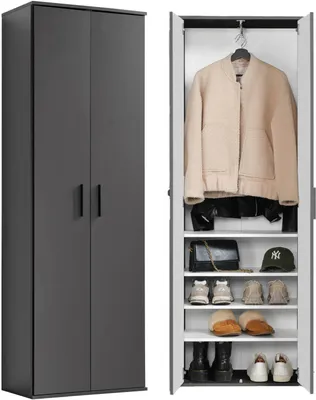 Produktbild von mokebo® Garderobenschrank o. Mehrzweckschrank 'Der Lange', Schuhschrank mit Kleiderstange, Flurschrank oder Aufbewahrungsschrank in 60x180x34 cm (B/H/T), aus Holz in Anthrazit