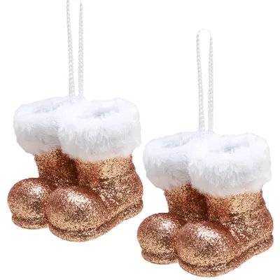 2er-Pack Glitzer-Weihnachtsstiefel, 10 cm, Roségold, Hängeschmuck