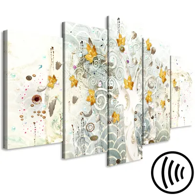 Produktbild von Akustikbild Gustav Klimt Baum des Lebens 200x100 cm Bilder Akustikschaum Hochleistungsschallabsorber Schallschutz Leinwand 5 tlg Wandbild Raumakustik Schalldämmung Abstrakt l-A-0043-b-m