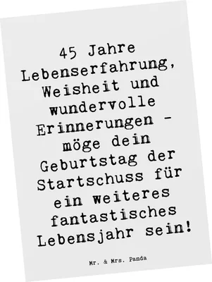 Produktbild von Mr. & Mrs. Panda Postkarte Spruch 45. Geburtstag - Weiß - Geschenk, wundervolle Erinnerungen, besondere Anlässe, Alter, Ansichtskarten, Ansichtskarte, Glückwunsch