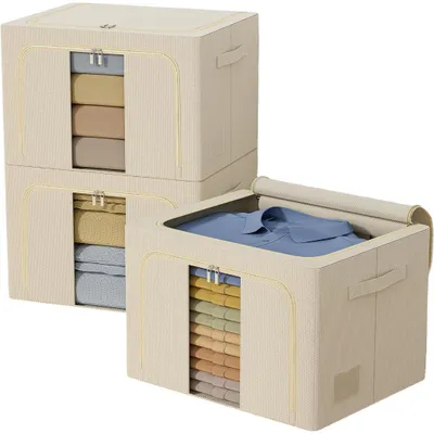 Imagen del producto de Caja organizadora para ropa, color beige, set de 3 unidades, 66 litros