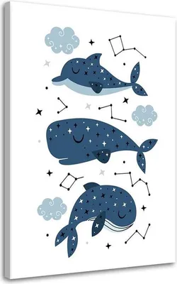 Image de Toile « Baleines heureuses » 80 x 120 cm Feeby bleu, prête à accrocher