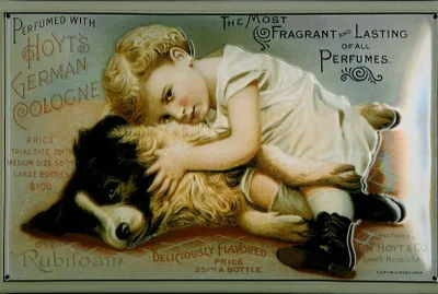 Produktbild von Blechschild Hoyts German Cologne Parfum Kind mit Hund Schild Nostalgieschild