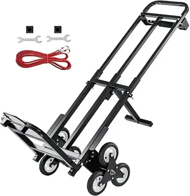 Immagine prodotto di Carrello per scale con rulli - Carrello pieghevole per il trasporto - Capacità di carico: 210 kg - Struttura in acciaio - 3 ruote in gomma - Carrello a mano per scale