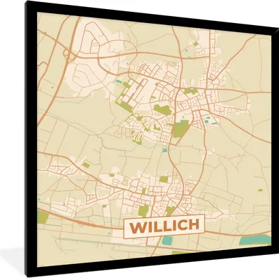 Produktbild von MuchoWow® Gerahmtes Poster Vintage - Karte - Willich - Stadtplan - Karte 40x40 cm - Poster mit Schwarzem Bilderrahmen Wandposter Rahmen Foto Bilder - Mit Rahmen - Wanddekoration Schlafzimmer