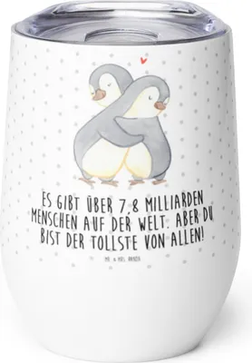 Produktbild von Mr. & Mrs. Panda Thermobecher Pinguine Kuscheln - Weiß - Geschenk, Valentinstag, für Frauen, Partner, Reisebecher, Freundin, thermosbecher, edelstahl, Jahrestag
