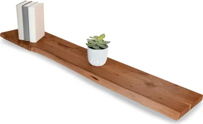 Produktbild von Wandregal Amanda, Akazienholz massiv, nussbaumfarben & lackiert, Holzregal/Steckboard mit Baumkante, 130x20 cm Regal