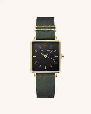 Produktbild von Rosefield Damen Uhr QBFGG-Q031 The Boxy, Schwarz Waldgrün Gold