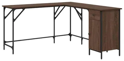 Image de Bureau en forme de L - Aspect chêne brun - 141 x 141 x 75 cm - Bois et métal