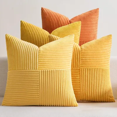 Produktbild von Kord-Kissenbezüge Set 4 Dekorative Weiche Orange 50x50 cm