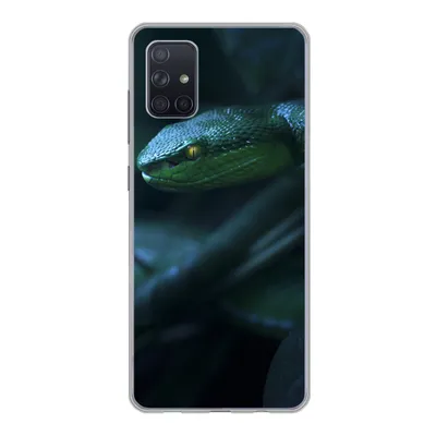 Produktbild von MuchoWow® Handyhülle Schutzhülle Hülle für Samsung Galaxy A71 Schlange - Makro - Holz Silikon Softcase Handy Hülle - Kartenbesitzer