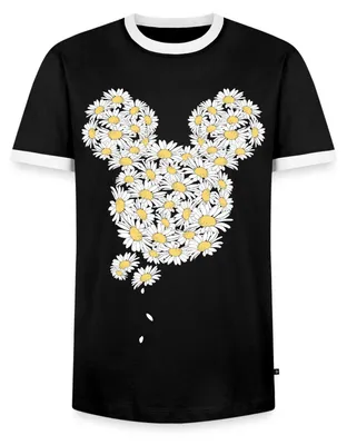 Produktbild von Mickey & Minnie Mickey Mouse Gänseblümchen Männer Kontrast T-Shirt, L, Schwarz/Weiß