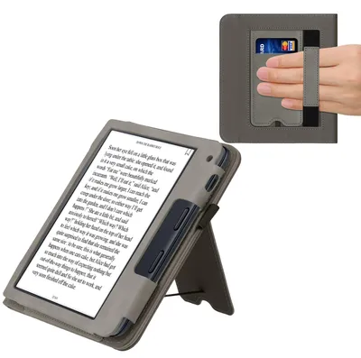 Produktbild von kwmobile Schutzhülle kompatibel mit Kobo Libra 2 Flip Hülle - Cover mit Handschlaufe - Pusteblume Love Grau