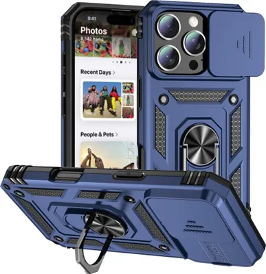 Produktbild von iPhone 16 Pro Max Hülle - Coverup Ring Ständer Back Cover mit Kamera Schutz - Blau