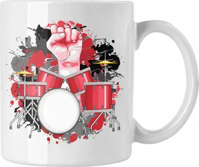 Produktbild von Trendation - Schlagzeug Tasse Geschenk für Schlagzeug-Spieler zum Geburtstag oder Weihnachten (Weiß)