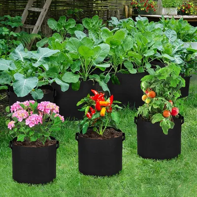Produktbild von Pflanzsäcke - Set von 5 atmungsaktiven Töpfen für Kartoffeln, Tomaten und Erdbeeren