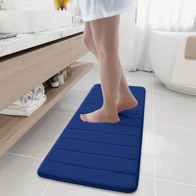 Immagine prodotto di Tappeto da bagno in memory foam, 40 x 120 cm, blu navy, assorbente, antiscivolo, lavabile