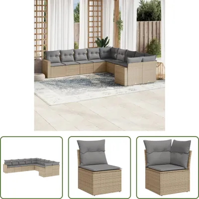 Produktbild von The Living Store 10-tlg. Garten-Sofagarnitur mit Kissen Beige Poly Rattan