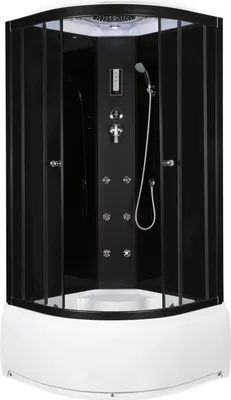 A modern black and white hydromassage shower cabin.