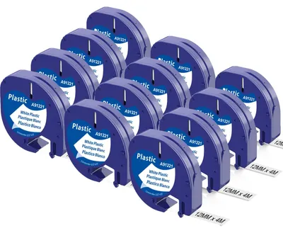 Etikettenband 12 mm x 4 m, schwarz/weiß, 12er-Pack