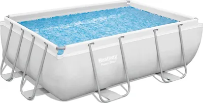 A rectangular above-ground swimming pool filled with water.
