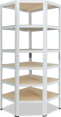Image de shelfplaza HOME 180x80x50 cm Étagère d'angle en blanc avec 6 étagères et une capacité de charge de 145 kg par étagère