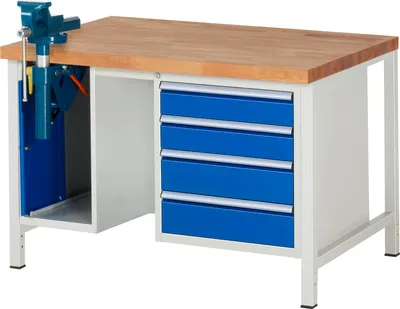 Produktbild von RAU Werkbank 1250x900x840-1040mm 4xSchublade-TA SSKL l.gr/e.bl