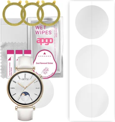 Produktbild von apgo 3 Stück Schutzfolie, klar, kompatibel mit Huawei Watch GT4 41 mm Smartwatch, Hydrogel Displayschutzfolie mit Positionierhilfe, Displayfolie, robust und kratzfest
