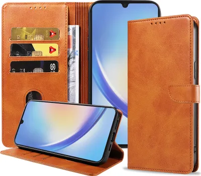 Obrázek produktu pro Vhodné pro telefon Samsung Galaxy A34 5G Pouzdro z umělé kůže s magnetickým rtem a držákem na karty Pouzdro typu kniha s klopou - hnědé - Smartphonics