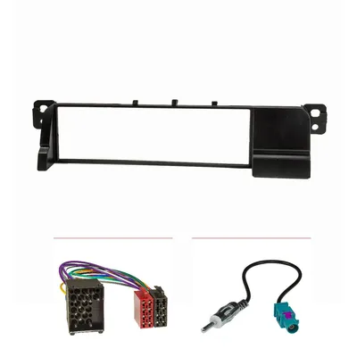Immagine prodotto di Set di mascherine per autoradio compatibile con BMW Serie 3 E46: cavo adattatore ISO, vecchio connettore a pin rotondi, adattatore per antenna Fakra DIN