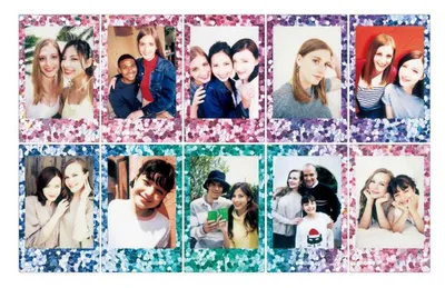 A collage of polaroid-style photos featuring groups of young people.