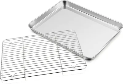 Produktbild von Großes Edelstahl Backblech mit Abkühlgitter 31.6 x 24.5 x 2.5cm