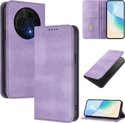 Produktbild von Handyhülle für TCL 60 NxtPaper, Vintage Leder RFID Schutz Kartenfach Standfunktion Magnetische Klapphülle Violett