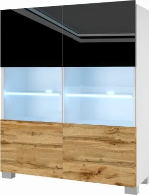 Image de BELINI Commode Sideboard Salon Chambre à coucher Armoire haute avec lampes LED (Noir / Chêne Wotan)