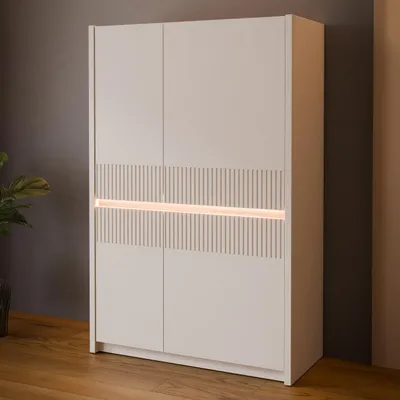 Immagine prodotto di Armadio Forte OAK SQUERE 90 100, elegante armadio a 2 ante con illuminazione e design a lamelle, materiale derivato dal legno, rovere Mauvella / sabbia, larghezza 95,3 cm x altezza 146,7 cm x profondità 41,5 cm