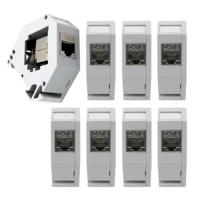 Produktbild von ARLI 8x Keystone CAT8.1 RJ45 Buchse Modul Metall geschirmt inkl. Hutschienenadapter Set