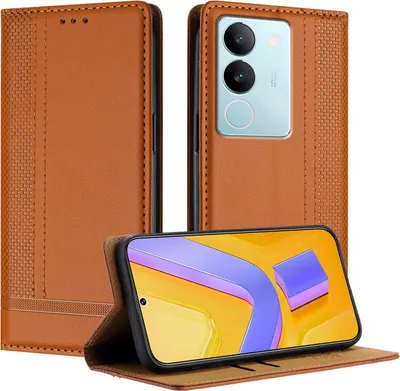 Produktbild von Handyhülle für Vivo V29 5G Leder Flip Klappbare Schutzhülle mit Standfunktion Braun