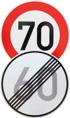 Produktbild von Original 2 x Verkehrsschild Nr. 274-70 70 km/h und 278-60 Ende 60 km/h nach StVO mit RAL 600 mmØ Verkehrszeichen Temposchild Schild Geburtstagsschild