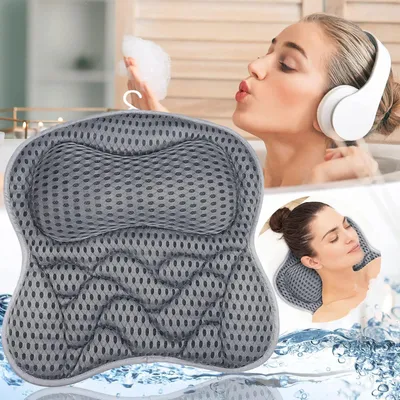 Produktbild von Ergonomisches Badkissen – Für Entspannung von Nacken und Rücken – 1 Stück – Grau – Atmungsaktives 4D-Air-Mesh