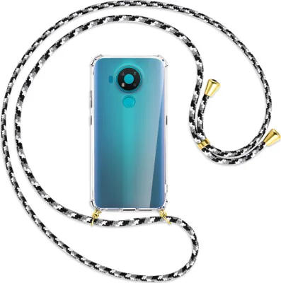 Produktbild von Handykette Backcover-Schutzhülle mit Band (Metall goldfarben) für Nokia 3.4 - schwarz/grau/weiß