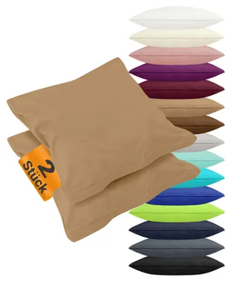 Productafbeelding van Set van 2 kussenslopen van jersey-katoen, effen, ongeveer 80 x 80 cm, zandkleurig