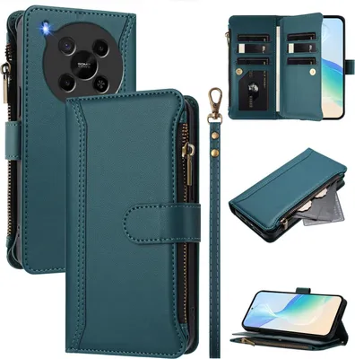 Immagine prodotto di Custodia per ZTE Blade V70 Max, con cerniera, portafoglio in Finto cuoio con tasche per carte, supporto e passante per la mano verde