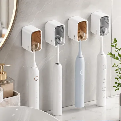 Produktbild von 4er Set Zahnbürstenhalter Wand Grau/Braun Selbstklebend Staubdicht