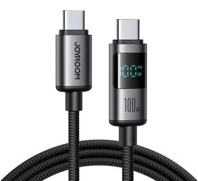 Image de Câble de charge rapide Joyroom USB-C vers USB-C avec écran, 100 W, 1,2 m