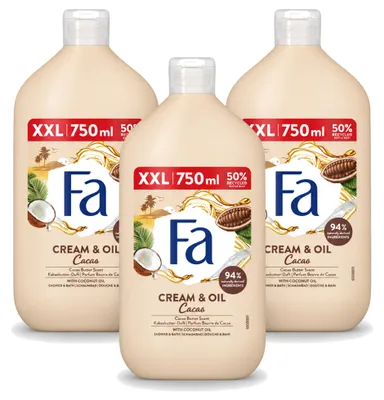 Produktbild von 3 x Fa Cream & Oil Cacao Bad- und Duschgel mit Kakaobutter und Kokosöl 750 ml - Vorteilspackung - 3 Stücke