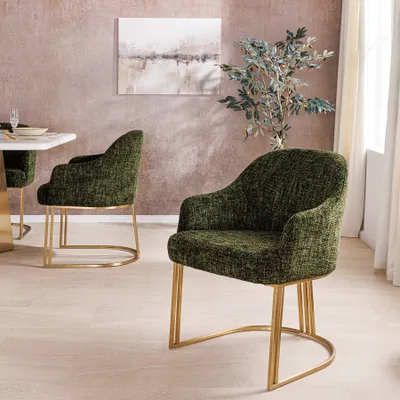 Produktbild von riess-ambiente Armlehnen Stuhl EXTRAVAGANCIA dunkelgrün Chenillestoff Metall brushed champagner gold