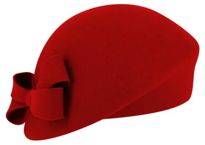 Imagen del producto de Sombrero de fieltro asimétrico tipo "pillbox" elegante, con lazo, color rojo, talla única