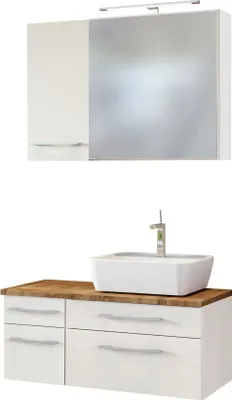 Produktbild von Held Möbel Waschtisch-Set Davos 90 cm -H- (rechts) weiß/matt weiß